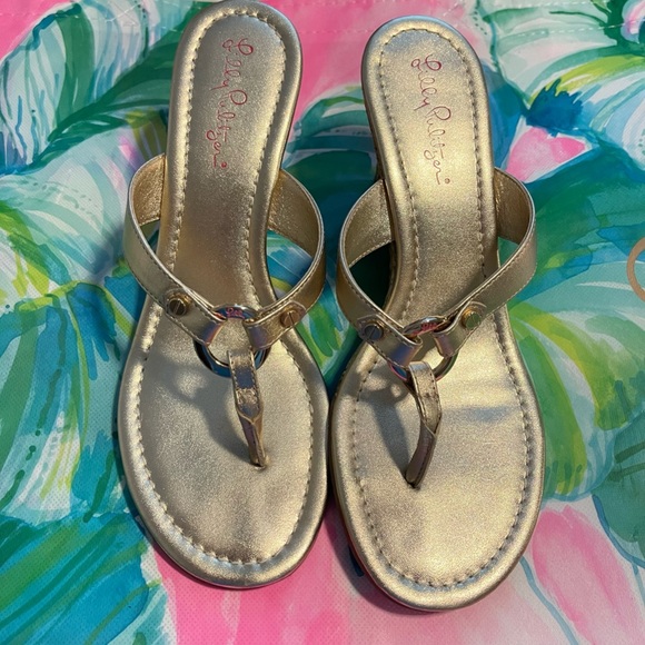 Lilly Pulitzer Gold McKim High Wedge sandals - Picture 7 of 15